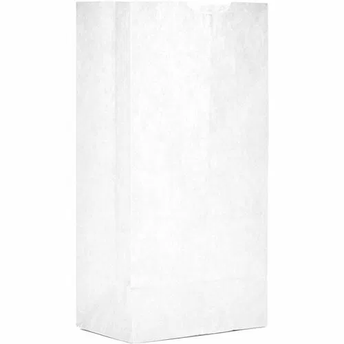 AJM #4 White Paper Grocery Bags - #4 - Bleached Kraft - Paper - Grocery, Supplies - Recycled - 500 / Carton