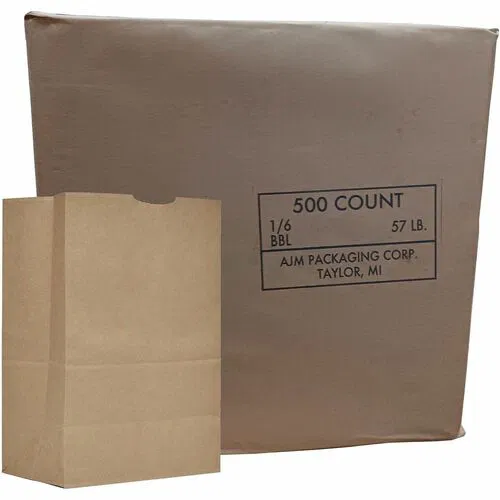AJM 1/6 BBL #57 Kraft Paper Grocery Sacks - #57 - 6.72 gal Capacity - Kraft - Paper - Foodservice, Grocery, Supplies - 500 / Carton