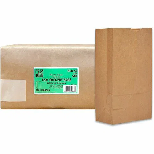 AJM #12 Squat Heavy-Duty Kraft Paper Grocery Bags - #12 - Natural Kraft - Paper - Grocery, Supplies - 500 / Carton