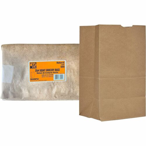 AJM #20 Squat Kraft Paper Grocery Bags - #20 - Natural Kraft - Paper - Grocery, Supplies - Recycled - 500 / Carton