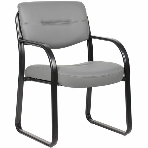 Boss Leather Sled-Base Side Chair - Sled Base - Gray - 1 Each