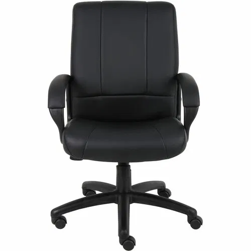 Boss Caressoftplus Vinyl Executive Mid Back Chair - Mid Back - 5-star Base - Black - Fabric - Armrest - 1 Each