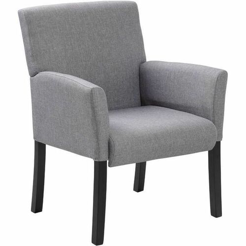 Boss Box Arm Guest, Accent or Dining Chair W/Black Base - Gray - Linen, Fabric - Armrest - 1 Each