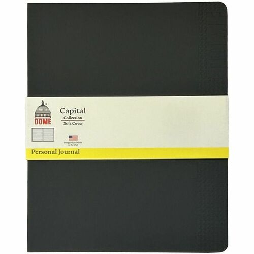 Dome Personal Journal - 8×10 Inch Softcover Black Lined Journal Notebook - 192 Pages - 60 lb Basis Weight - 8" x 10" Sheet Size - Bright White Paper - Soft Cover, Acid-free Paper, Pocket, Compact, Flexible Cover, Lightweight, Bleed Resistant, Expandable P