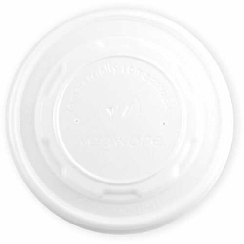 Vegware Flat Hot Lids for Soup Containers - Round - 4.5" Diameter - Crystallized Polylactic Acid (CPLA) - Off White - 500 / Carton