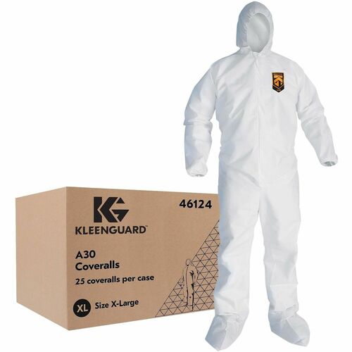 Ansell Health KleenGuard A30 Protection Coveralls - Recommended for: Pharmaceutical, Maintenance - Extra Large - Splash, Dry Particle, Light Splash, Particulate, Chemical Protection - Zipper Closure - SMS - White - Zipper Front, Breathable, Comfortable, A