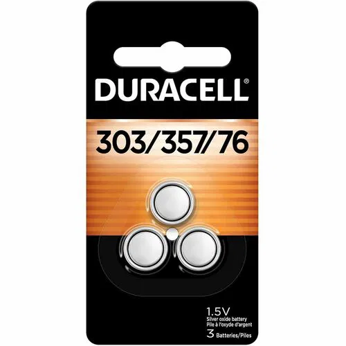 Duracell 303/357 Silver Oxide Button Batteries - For Watch, Calculator, Medical Equipment, Portable Electronics - 357/303, Button Cell - 1.5 V - 3 / Pack
