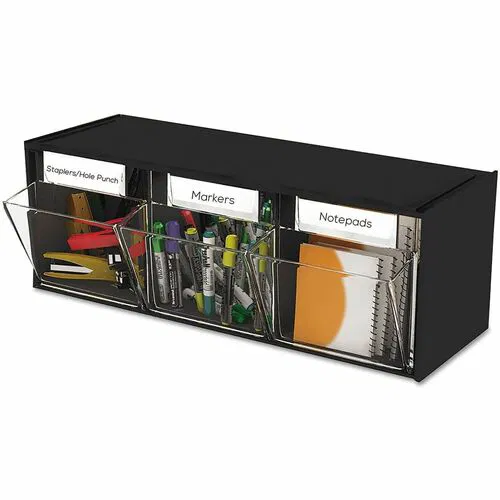 Deflecto Modular Tilt Bin Storage System - 3 Pocket(s) - 9.50" Height x 23.62" Width x 7.75" Depth - Counter, Desktop - Modular, Interlockable, Lockable, Easy to Clean - Black - 1 Each