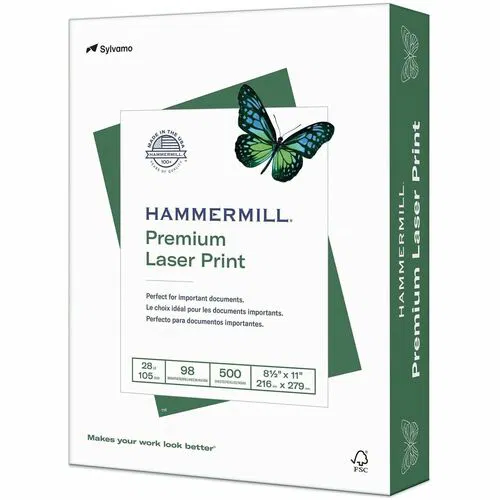 Hammermill Premium 28 lb Laser Print Paper - Letter - 8 1/2" x 11" - 28 lb Basis Weight - Ultra Smooth - Jam-free, Acid-free - White - 500 Sheets per Ream - 8 / Carton