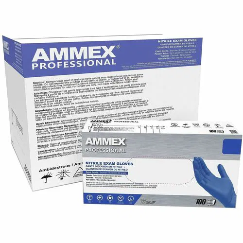 Ammex Nitrile Powder-Free Exam Gloves - 3 mil Thickness x 12.36" Glove Length - Body Fluid, Pathogen Protection - Medium Size - For Right/Left Hand - Nitrile - Blue - Durable, Latex-free, Chlorinate, Ambidextrous, Non-sterile, Textured - For Healthcare, J