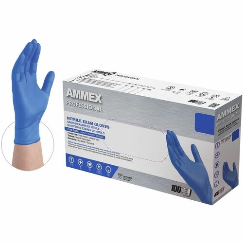 Ammex Nitrile Powder-Free Exam Gloves - 3 mil Thickness x 12.36" Glove Length - Body Fluid, Pathogen Protection - Extra Large Size - For Right/Left Hand - Nitrile - Blue - Durable, Latex-free, Chlorinate, Ambidextrous, Non-sterile, Textured Fingertip, Pun