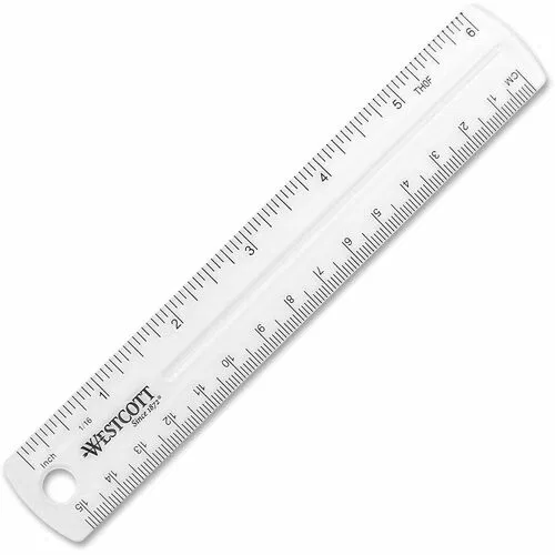 Westcott Shatterproof Plastic Ruler - 6" Length - 1/16 Graduations - Metric Measuring System - Plastic - Transparent, Clear - 12 / Box