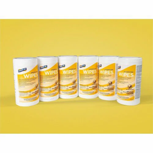 Genuine Joe Broad-Spectrum Disinfectant Wipes - For Multi Surface - Wipe - Lemon Scent - Recommended For: Bacteria Remover, Virus Remover - Yellow - 75 Wipes/Tub - 6 / Carton