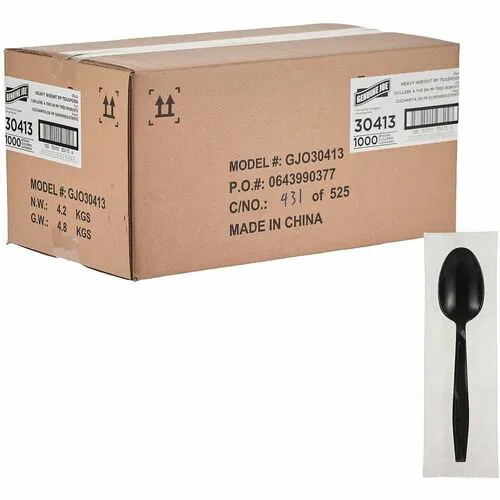 Genuine Joe Heavy-Weight Polypropylene Cutlery - Soup Spoon - Soup Spoon - Food, Cafeteria - Disposable - Polypropylene - Black - 1 Carton