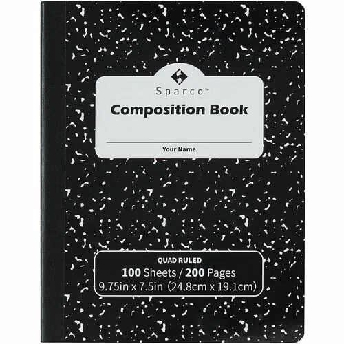 Sparco Business Source Quadrille Ruled Composition Notebook - Sewn - Quad Ruled Front Ruling - Black Cover - Label, Hard Cover, Damage Resistant - 8 / Carton