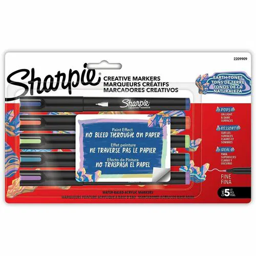 Sharpie Creative Markers - Earth Tone Ink - Water Based, Acrylic Based - Glass, Art, Coloring - 5 / Pack