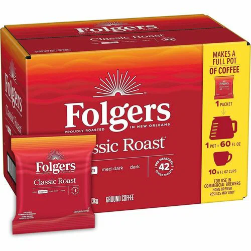 Folgers® Fraction Pack Classic Roast Coffee - Medium - Fraction Pack - Classic Roast - 42 / Carton