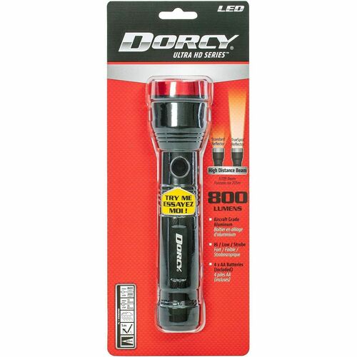 Dorcy Ultra HD Series Flashlight - LED - 800 lm Lumen - 4 x AA - Battery Rechargeable - Battery - Aircraft Aluminum - Weather Resistant, Water Resistant - Black, Red - 1 Each