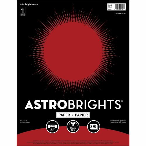 Astrobrights Colored Paper - Letter - 8 1/2" x 11" - 24 lb Basis Weight - Acid-free, Lignin-free, Archival-safe, Non-yellowing - Rover Red - 270 Sheets - 270 / Pack