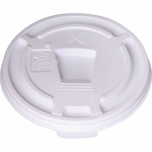 Genuine Joe Plastic Lids with Reclosable Slot - Plastic - White - 100 Lids/Pack - 10 / Carton