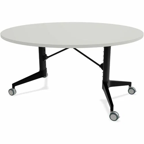 Scissor Tables Folding Table - Frosty White Round Top - Matte Black Column Leg, Powder Coated Base - 60" Table Top Diameter - 29" Height - Conference, Dining, Multipurpose - Assembly Required - High Pressure Laminate (HPL) Top Material - Cast Aluminum Bas