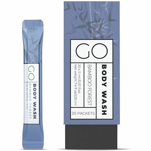 Go Essentials Travel-Size Body Wash Packets - Bamboo Forest Scent - 0.37 fl oz - Body, Hotel, Spa, Skin, Gym - Moisturizing - Blue - No - Sulfate-free, Paraben-free - 20 / Pack