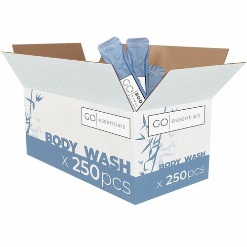 Go Essentials Travel-Size Body Wash Packets - Bamboo Forest Scent - 0.37 fl oz - Body, Hotel, Spa, Skin, Gym - Moisturizing - Blue - No - Sulfate-free, Paraben-free - 250 / Pack