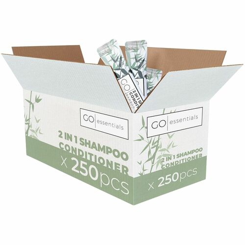 Go Essentials Travel-Size 2-in-1 Shampoo/Conditioner Packets - Fresh Clean, Bamboo Forest Scent - 0.4 fl oz (10.9 mL) - Hair, Gym, Spa, Hotel - White, Green - No - Sulfate-free - 250 / Pack