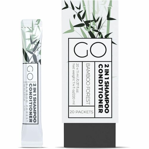 Go Essentials Travel-Size 2-in-1 Shampoo/Conditioner Packets - Fresh Clean, Bamboo Forest Scent - 0.4 fl oz (10.9 mL) - Hair, Gym, Spa, Hotel - White, Green - No - Sulfate-free - 20 / Pack