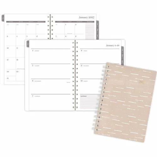 Cambridge Desert Grain Weekly/Monthly Planner - Monthly, Weekly - 12 Month - January 2027 to December 2027 - 5 1/2" x 8 1/2" Sheet Size - Twin Wire - Brown Poly Cover