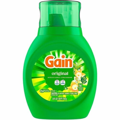 Gain Original Laundry Detergent - For Laundry, Washing Machine - Liquid - 25 fl oz (0.8 quart) - Original Scent - 19 Loads - Odor Neutralizer - Green6 / Carton