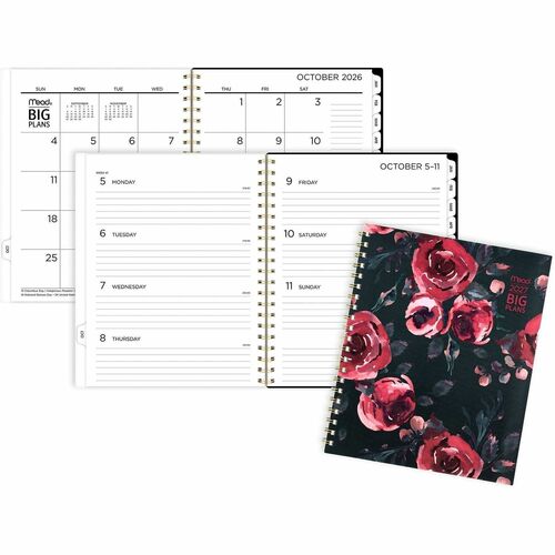 Mead BIG PLANS Tea Part Weekly/Monthly Planner - Weekly, Monthly - 15 Month - October 2026 to December 2027 - Letter - 8 1/2" x 11" Sheet Size - Twin Wire - Poly Cover