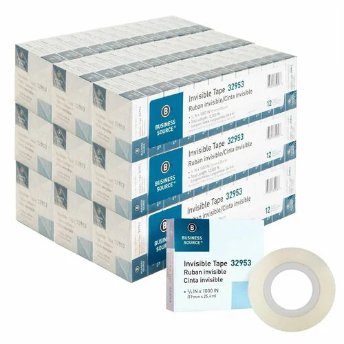 Business Source Premium Invisible Tape Value Pack - 27.78 yd Length x 0.75" Width - 1" Core - Clear - Split Resistant, Tear Resistant - For Mending, Splicing, Holding, Multipurpose - 12 / Carton