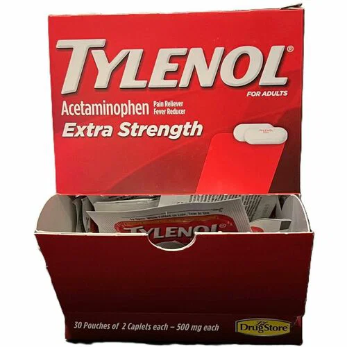 Tylenol Extra Strength 500mg Caplets - For Body Ache, Pain, Fever, Headache, Backache, Toothache, Common Cold, Arthritis, Premenstrual Cramp, Menstrual Cramp, Upset Stomach - 30 / Box