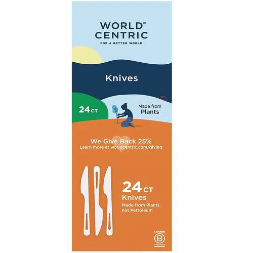 World Centric 6.7" TPLA Knives - Knife - Knife - Food - Dishwasher Safe - Talc-filled Polylactic Acid (TPLA) - Beige - 24 / Pack