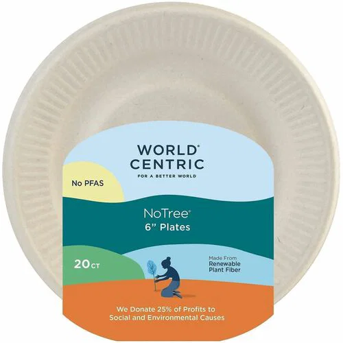 World Centric 6" Compostable Fiber Plates - Picnic, Party, Breakroom, Food - 6" Diameter - Beige, Natural - Fiber Body - 20 / Pack