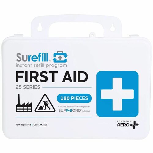Aero Surefill All-Purpose Weatherproof First-Aid Kits - 180 x Piece(s) For 25 x Individual(s) - 7" Height x 3" Width10" Length - Plastic Case - Blue, White - 1 Each