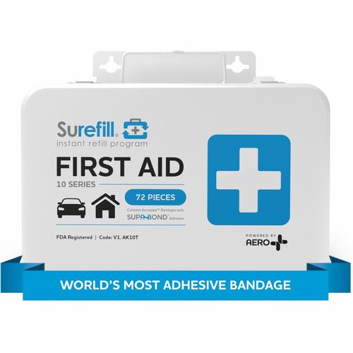 Aero Surefill All-Purpose Metal First-Aid Kit - 72 x Piece(s) For 10 x Individual(s) - 5" Height x 2.3" Width8" Length - Metal Case - Blue, White - 1 Each