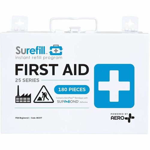 Aero Surefill All-Purpose Metal First-Aid Kit - 180 x Piece(s) For 25 x Individual(s) - 7.5" Height x 2.5" Width10.8" Length - Metal Case - Blue, White - 1 Each