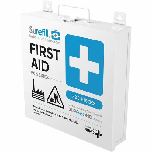Aero Surefill Metal First-Aid Kits - 235 x Piece(s) - 10.5" Height x 2.5" Width10.5" Length - Metal Case - Blue, White - 1 Each