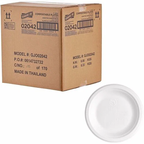 Genuine Joe BPI Certified Compostable Paper Plate - Breakroom, Food - Disposable - Microwave Safe - 6" Diameter - White - Sugarcane, Paper Body - 1 Carton