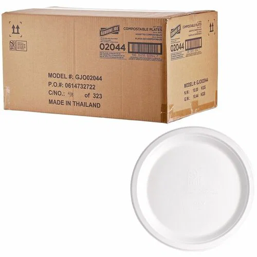 Genuine Joe BPI Certified Compostable Paper Plate - Breakroom, Food - Disposable - Microwave Safe - 10" Diameter - White - Sugarcane, Paper Body - 1 Carton