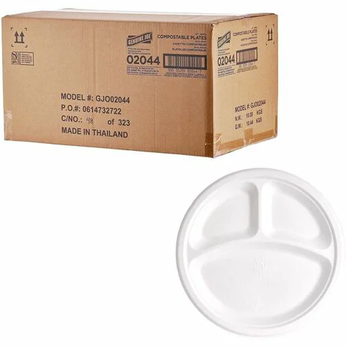 Genuine Joe BPI Certified Compostable Paper Plate - Breakroom, Food - Disposable - Microwave Safe - 10" Diameter - White - Sugarcane, Paper Body - 1 Carton