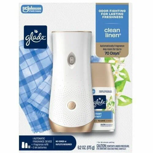 Glade Automatic Spray Refill & Holder Kit - 6.2 fl oz (0.2 quart) - Fresh, Clean Linen - 70 Day - Odor Neutralizer, Long Lasting