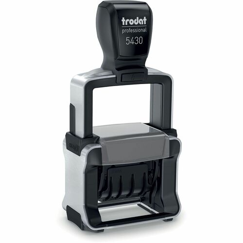 Trodat Professional 5-in-1 Date Stamp - Message/Date Stamp - ENTERED, FAXED, PAID, RECEIVED - 2 Line(s) - 2" Impression Width x 1.12" Impression Length - 4 Impression(s) - 4 Bands - 12 Year Band - Blue - Steel - Rectangle - Document - Recycled