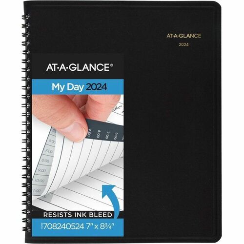 At-A-Glance 24-HourAppointment Book Planner - Medium - Julian Dates - Daily - 1 Year - January 2026 to December 2026 - 12:00 AM to 11:00 PM - Hourly - 1 Day Single Page Layout - 7" x 8 3/4" Sheet Size - White Sheet - Wire Bound - Black - Simulated Leather