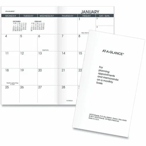 At-A-Glance Dated Monthly Appointment Book Refill - Pocket - Monthly - 12 Month - January 2025 to December 2025 - 1 Month Double Page Layout - 3 1/2" x 6" Sheet Size - White Sheet - Stapled - White - Paper - Bleed Resistant, Unruled Daily Block - 1 Each