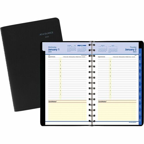 At-A-Glance QuickNotes Appointment Book Planner - Small - Julian Dates - Daily, Monthly - 1 Year - January 2026 to December 2026 - 8:00 AM to 5:00 PM - Hourly - 1 Day Single Page Layout - 1 Month Double Page Layout - 5" x 8" Sheet Size - White Sheet - Wir