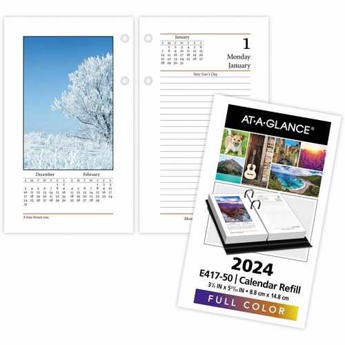 At-A-Glance Photographic Loose-Leaf Desk Calendar Refill - Standard - Julian Dates - Daily - 12 Month - January 2026 to December 2026 - 1 Day Double Page Layout - 3 1/2" x 6" Sheet Size - White Sheet - 2-ring - Desktop, Desk - Paper - Ruled, Reference Cal