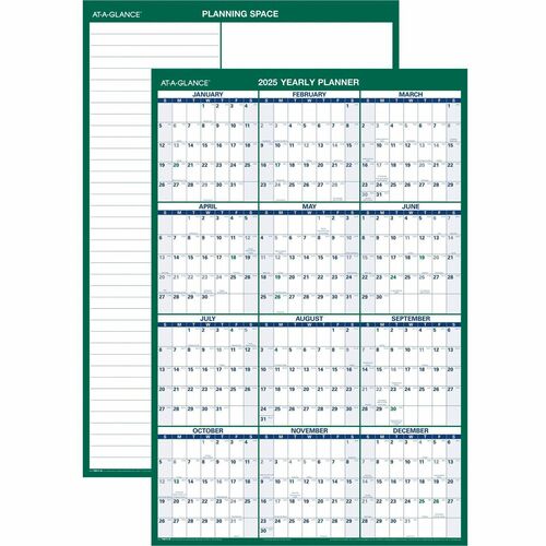 At-A-Glance Vertical Reversible Erasable Wall Calendar - Large - Julian Dates - Yearly - 12 Month - January 2026 to December 2026 - 24" x 36" Sheet Size - White Sheet - Blue, Gray - Laminate - Erasable, Laminated, Unruled Daily Block, Reversible - 1 Each